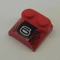 Brick Curved 2 x 2 x 2/3 Two Studs and Lip End with 6 and Black Tyre Tread Print