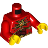 Torso Armor, Dark Red and Gold with Fire Chi Pendant and Chain Print, Red Arms, Yellow Hands