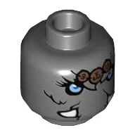 Minifig Head Maula, Dual Sided, Mammoth, Bright Light Blue Eyes, Copper Pendants, White Tusks, Neutral / Angry Pattern [Hollow Stud]