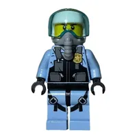 Policeman, Pilot, Black Vest with Badge and Pouches, White Helmet with Visor, Breathing Apparatus