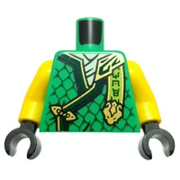 Torso, Ninja Robes, Gold/Dark Green Trim, Scales, Yellowish Green Banner, Gold Dragon Head print, Yellow Arms, Black Hands