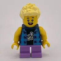 Boy, Dark Blue Banana Shirt, Short Medium Lavender Legs