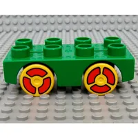 Duplo Car Base 2 x 4 with Yellow Wheels with Red Print, and Lego Logo on Base (Brickrunner)