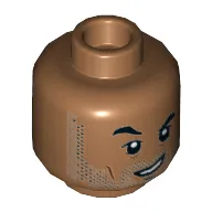 Minifig Head Simon Masrani, Stubble Beard, Raised Eyebrow, Crooked Smile, Wink