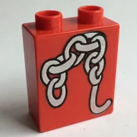 Duplo Brick 1 x 2 x 2 with Chain and Hook Print