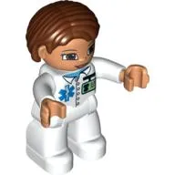 Duplo Figure Bob / Pageboy Hair Reddish Brown, with Medic / Nurse Print