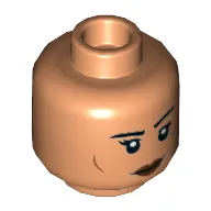 Minifig Head Cara Dune, Dark Red Lips, Eyebrows, Cheek Lines, Dark Bluish Gray Tattoo, Smile / Angry Print