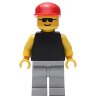 Man, Black Torso with Yellow Arms, Light Gray Legs, Red Cap, Sunglasses
