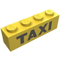 Brick 1 x 4 with Bottom Tubes, Lowered Center Cross Support with Black 'TAXI' Print