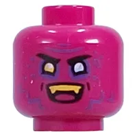 Minifig Head Dogan, Yellow Left, Bright Light Blue Eye, Dark Purple Lines, Yellow Teeth, Fangs, Angry Smile/Grin