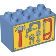 Duplo Brick 2 x 4 x 2 with Tools on Yellow Background Print