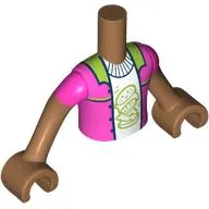 Minidoll Torso Boy with Medium Nougat Arms and Hands with Dark Pink Jacket, Lime Collar, White Shirt with Lime Hamburger print