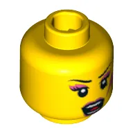 Minifig Head Rocker Girl, Dark Pink Lips, Eye Shadow and Lightning Bolt, Open Mouth Print