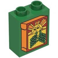 Duplo Brick 1 x 2 x 2 with Box with Sun and Grapes (Grape Juice Box) Print