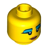 Minifig Head Egyptian Queen, Eyebrows, Eyelashes with Thick Blue Mascara, Smile and Red Lips Print [Blocked Open Stud]