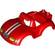 Duplo Car Body with Windscreen Frame with Yellow Headlights & White Racing Stripes Print