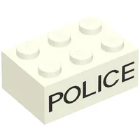 Brick 2 x 3 without Cross Supports with Black 'POLICE' Sans-Serif Print