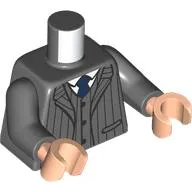 Torso Suit Jacket, Vertical Black Stripes, Dark Blue Tie, White Shirt print, Dark Bluish Gray Arms, Light Nougat Hands