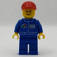 Mechanic, Blue Jumpsuit with Octan Logo, Red Cap, Smile, Reddish Brown Eyebrows