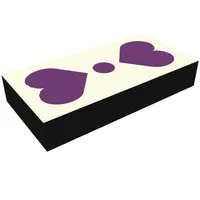 Tile 1 x 2 with White Square, 2 Purple Hearts, Circle print