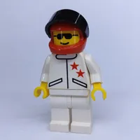 Racer, White Jacket with 2 Stars, Red Helmet with Visor, Sunglasses