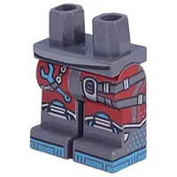 Hips and Dark Bluish Gray Legs with Red Pants, Medium Azure Spanner, Toes, Silver Straps print