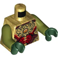 Torso Armor, Red, Dark Red, and Gold Plates with Orange Jewel 'Chi' Print, Olive Green Arms, Dark Green Hands