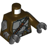 Torso Armor with Reddish Brown Bandolier and Belt with Pouches Print, Dark Brown Arms with Armor Panels Print, Black Hands