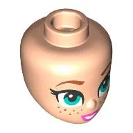 Minidoll Head, Nougat Eyebrows, Dark Turquoise Eyes, Freckles, Dark Pink Lips, Open Mouth Smile