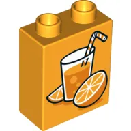 Duplo Brick 1 x 2 x 2 with Bottom Tube - Lemonade and Orange Print