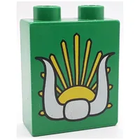 Duplo Brick 1 x 2 x 2 with Sun and Horns Print