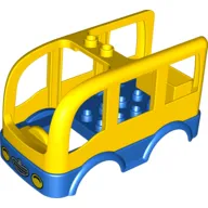 Duplo Car Body Bus Small with Blue Floor and Wheel Wells, Headlights and Grille Print (10528)