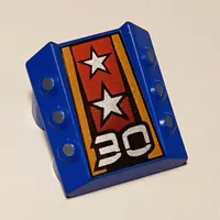 Slope 2 x 2 No Studs, with 3 Side Pistons Raised Edges and '30', Silver Stars Print