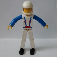 Technic Figure White Legs, White Top with Blue Braces Print, Blue Arms, White Helmet