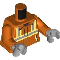 Torso Safety Jacket, Silver and Vibrant Yellow Stripes Print, Reddish Orange Arms, Light Bluish Gray Hands