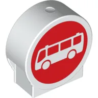Duplo Brick 1 x 3 x 2 Round Top with White Bus on Red Background Print