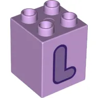 Duplo Brick 2 x 2 x 2 with Purple 'L' Print