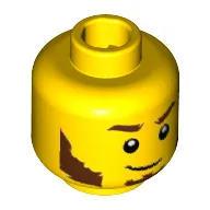 Minifig Head Rogue, Beard Reddish Brown, Bushy Eyebrows, Sideburns, White Pupils, Lopsided Smile Print [Hollow Stud]