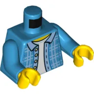 Torso Plaid Shirt, Open with White Undershirt Print, Dark Azure Arms, Yellow Hands
