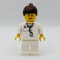 Doctor, Woman, White Torso with Stethoscope and Pocket, White Legs, Dark Brown Ponytail