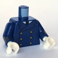 Torso Jacket, 6 Gold Buttons, White Shirt with Black Tie print, Dark Blue Arms with Gold Rank Insignia Print, White Hands