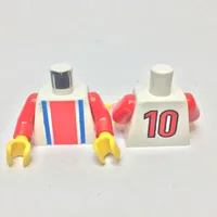Torso Soccer Shirt, Vertical Striped Red/Blue / '10' Back Print, Red Arms, Yellow Hands