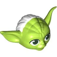 Minifig Head Special, Yoda Curved Ears with Large Eyes, White Hair Print