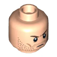 Minifig Head Cavalry Soldier / Kyle, Beard Stubble, Brown Angry Eyebrows, White Pupils Print [Hollow Stud]