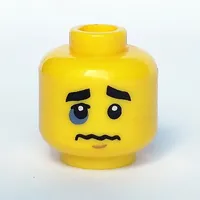 Minifig Head Boxer, Eyebrows, White Pupils, Open Smile with Gold Upper Row Teeth / Black Eye, Crooked Lips and Sad Look Print
