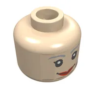 Minifig Head Mary Jane, Brown Thin Eyebrows, White Pupils and Short Eyelashes, Wide Smile with Red Lips Print