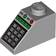 Brick Sloped 45° 2 x 1 with Bottom pin, with Green and Red Buttons and Keypad Print