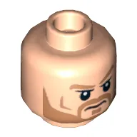 Minifig Head Thor, Light Brown Eyebrows and Beard, Frown / Angry Print [Hollow Stud]