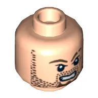 Minifig Head Henchman, Beard Stubble, Goatee, Scar on Left Cheek and Eyebrow Print [Blocked Open Stud]