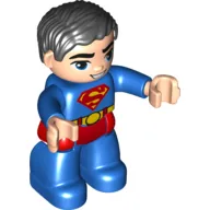 Duplo Figure with Parted Wavy Hair Black, with Light Nougat Face (Superman)